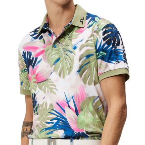 J Lindeberg Tour Tech Reg Fit Print Calypso Oil Green Herre Polo
